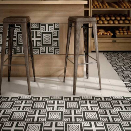 Carrelage effet ciment uni pour pose en damier  noir et blanc